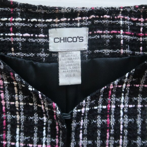 Chico’s Black Pink Tweed Plaid Jacket Blazer Office Career Fall Winter L Large - Picture 8 of 15